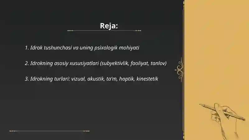 Idrok haqida tushuncha va uning xususiyatlari. Xotira haqida tushuncha va uning nerv fiziologik asoslari 2