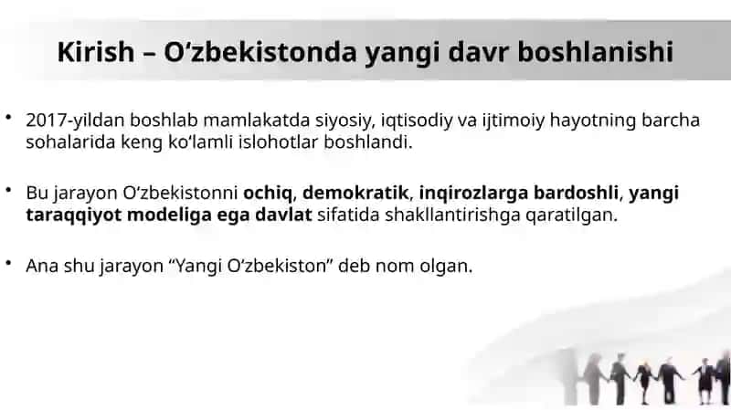 “Yangi O‘zbekiston” tushunchasi, Taraqqiyot strategiyasining mazmuni va O‘zbekiston – xalqchil, ijtimoiy davlat g‘oyasi 2