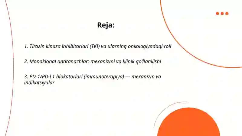 Xavfli oʻsmalarni davolashda ishlatiladigan zamonaviy target preparatlar 2