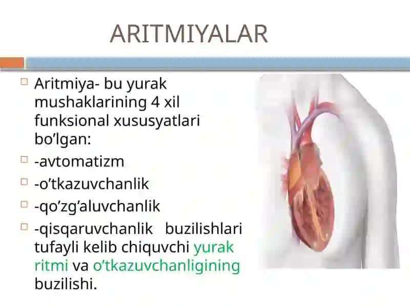 ARITMIYALAR. EKG HAQIDA TUSHUNCHA. YURAK AVTOMATIZM FUNKSIYALARINI BUZILISHI 2