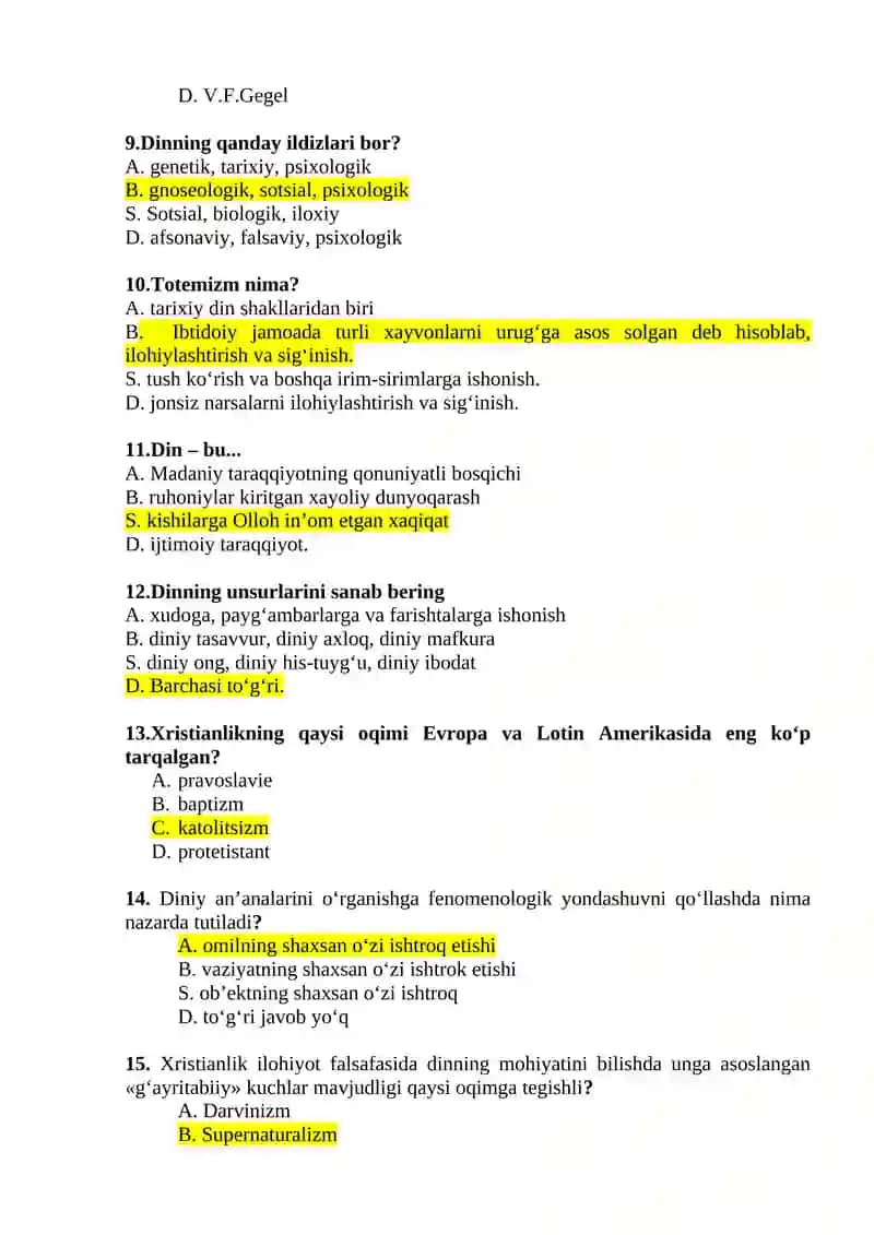 DINLAR FALSAFASI fanidan testlar 2