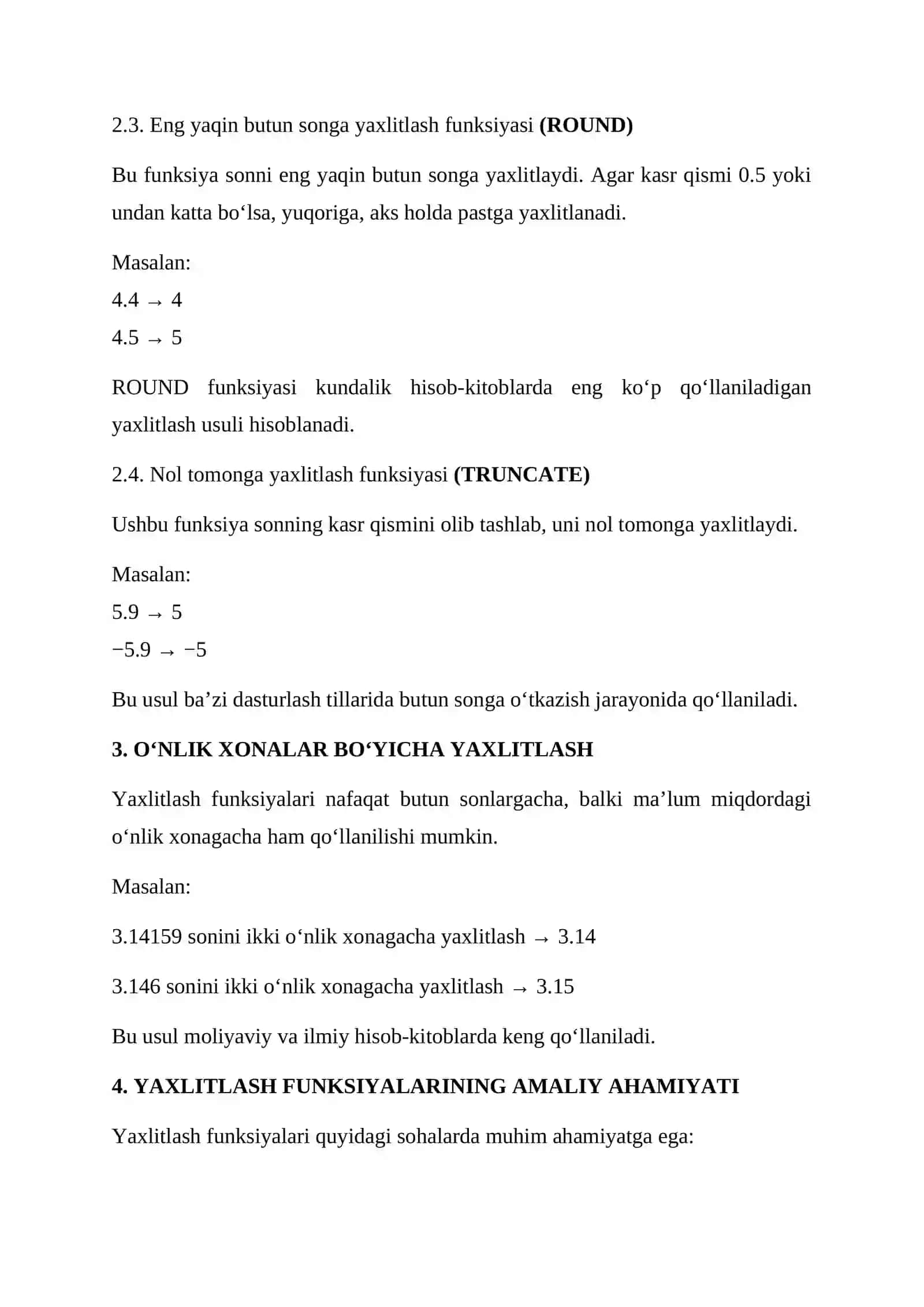 YAXLITLASH FUNKSIYALARI 2