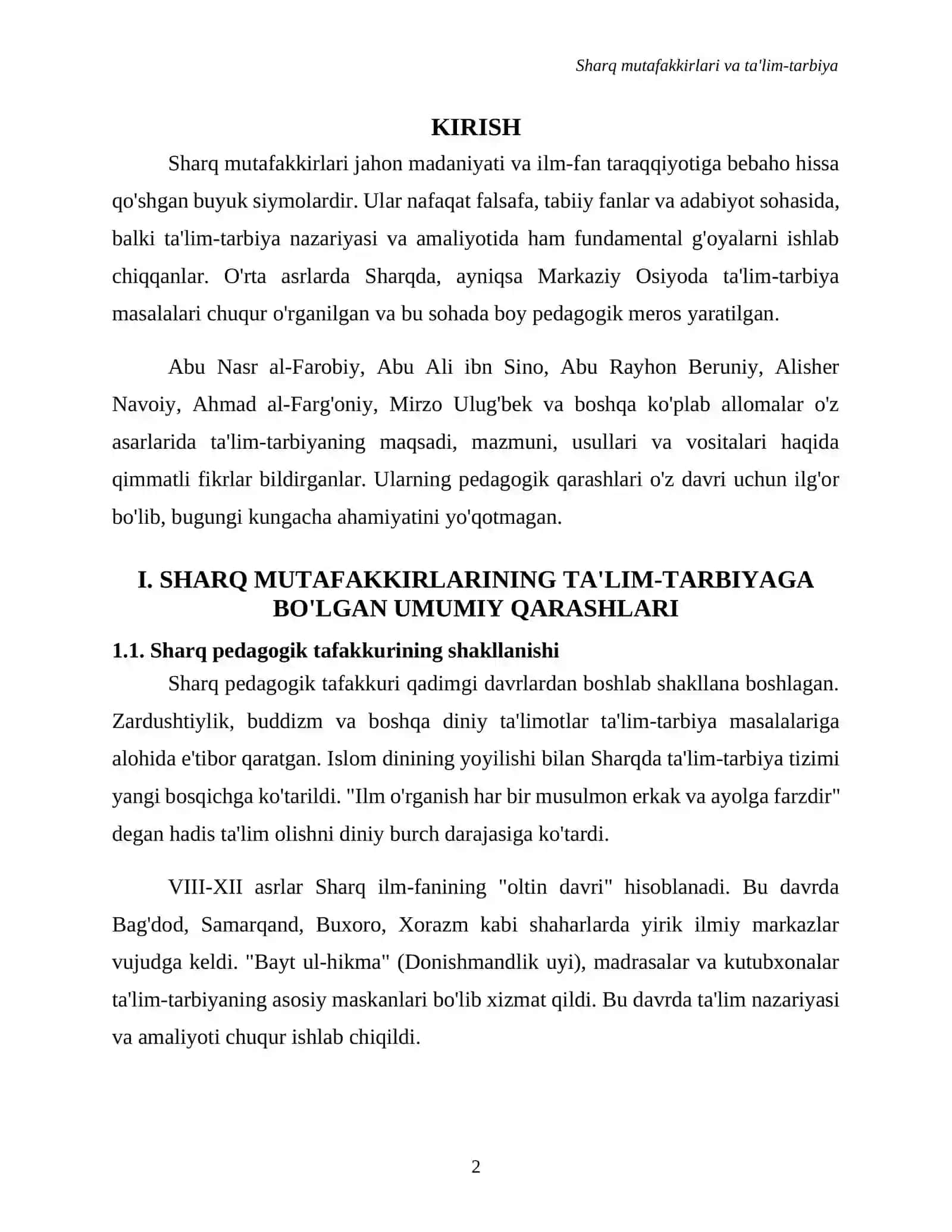 Sharq mutafakkirlari va ta'lim-tarbiya 2