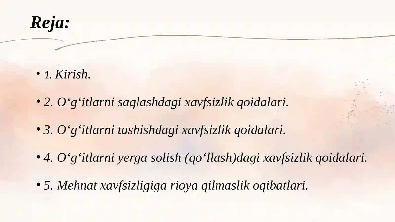 Oʻgʻitlarnisaqlash,tashishvayergasolishdaxavsizliktexnikaqoidalari 2