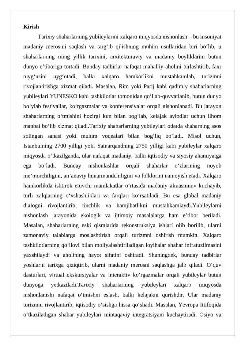 Tarixiy shaharlarning yubileylarini xalqaro miqyosda nishonlash 2
