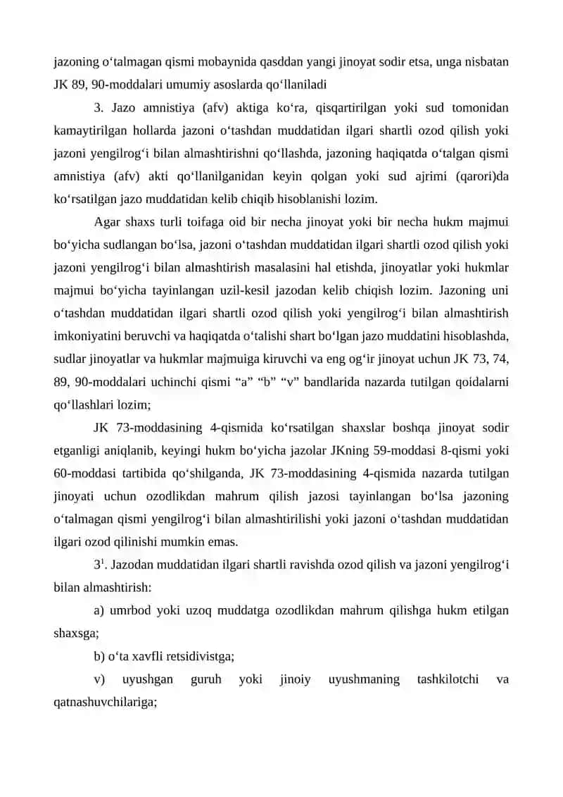 Jazoni Oʻtashdan Muddatidan Ilgari Shartli Ozod Qilish Yoki Yengilroq Jazoga Almashtirishning Oʻziga Xos Xususiyatları 2