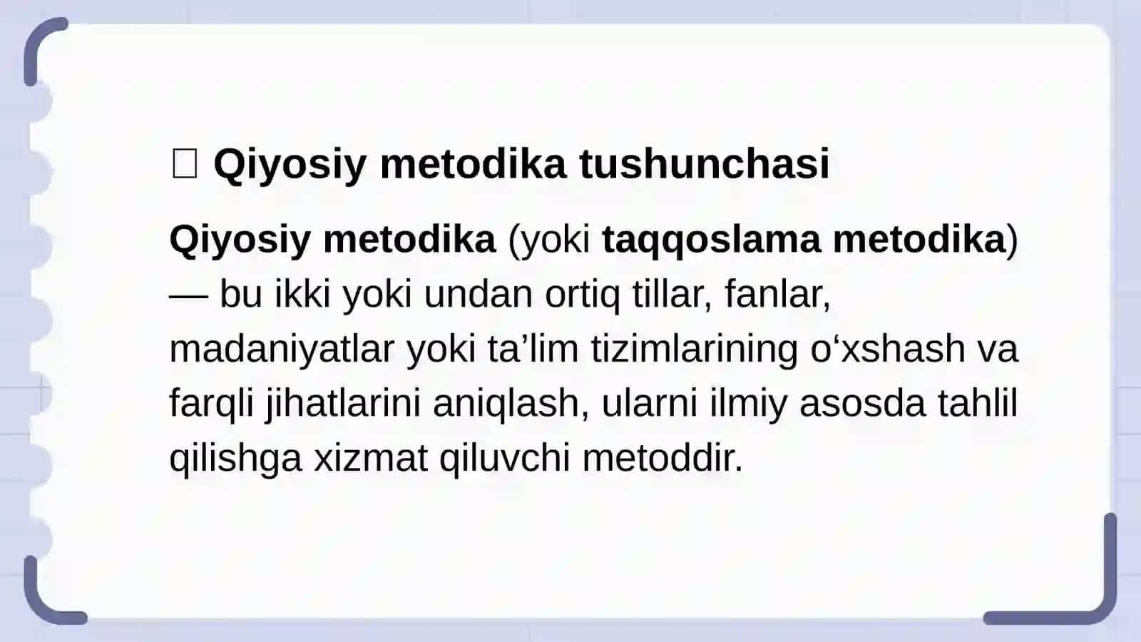"Qiyosiy metodika". Qiyosiy metodikaning maqsadi, vazifalari va o'rganish ob'ekti 2