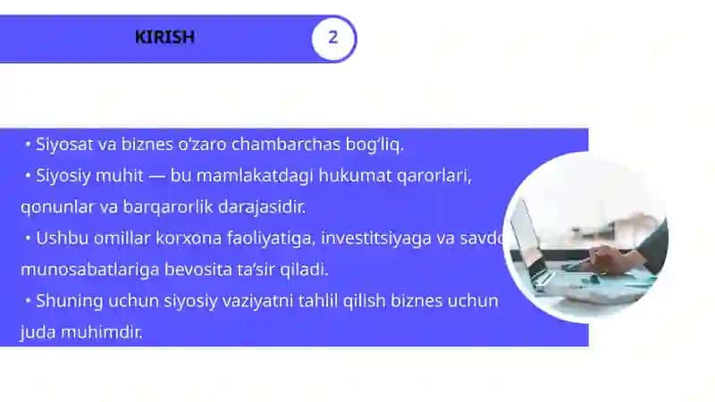 SIYOSIY VAZIYATNING BIZNESGA TA’SIRINI BAHOLASH 2