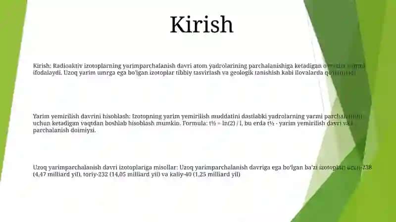 Uzoq Yashovchi Radioaktiv Izotoplarning Yarim Yemirilish Davrini Hisoblash 2