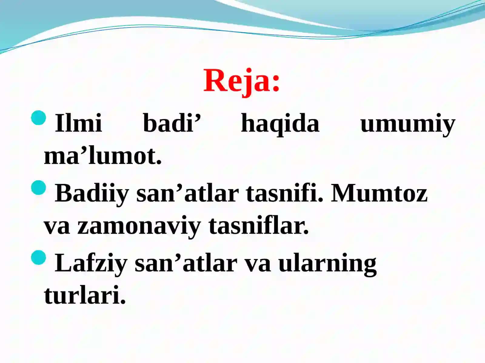 ILMI BADI’ YOKI BADIIY SAN’ATLAR TALQINI. LAFZIY SAN’ATLAR 2
