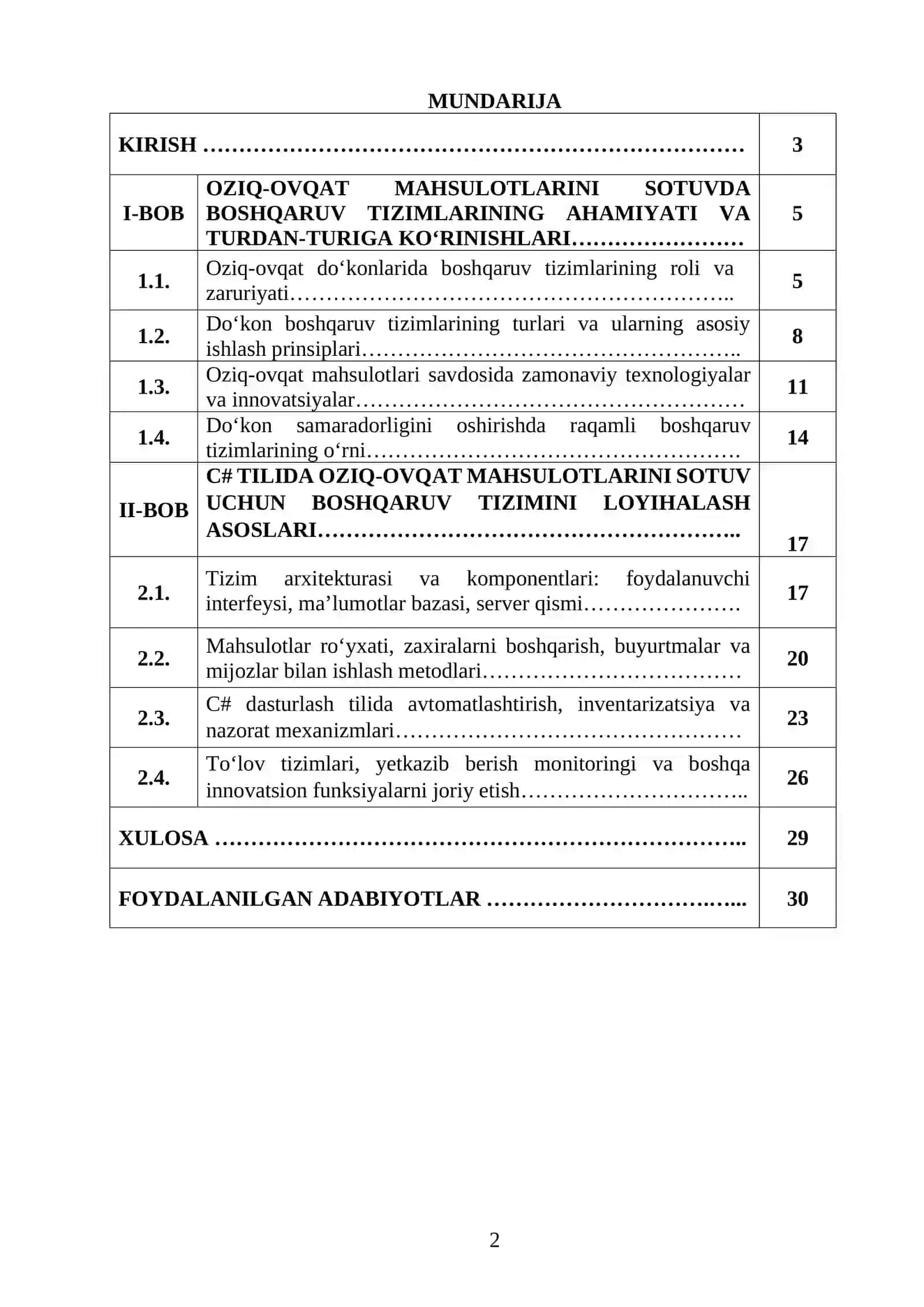 C# TILIDA OZIQ-OVQAT MAHSULOTLARINI SOTUVI UCHUN QULAY VA SAMARALI DO‘KON BOSHQARUV TIZIMINI LOYIHALASH 2