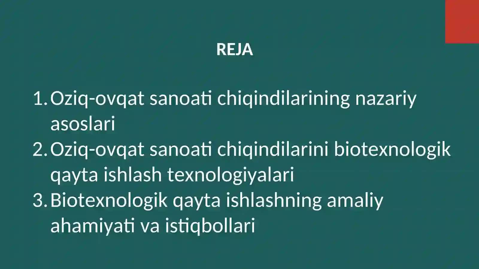 Oziq-ovqat sanoati chiqindilarini biotexnologik qayta ishlash texnologiyasi 2