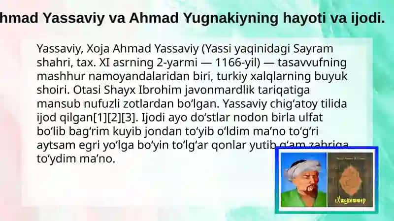Ahmad Yassaviy va Ahmad Yugnakiyning hayoti va ijodi 2