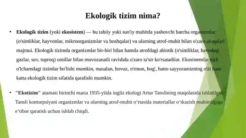 EKOLOGIK TIZIM TURLARI,BIOLOGIK MAHSULDORLIGI 2