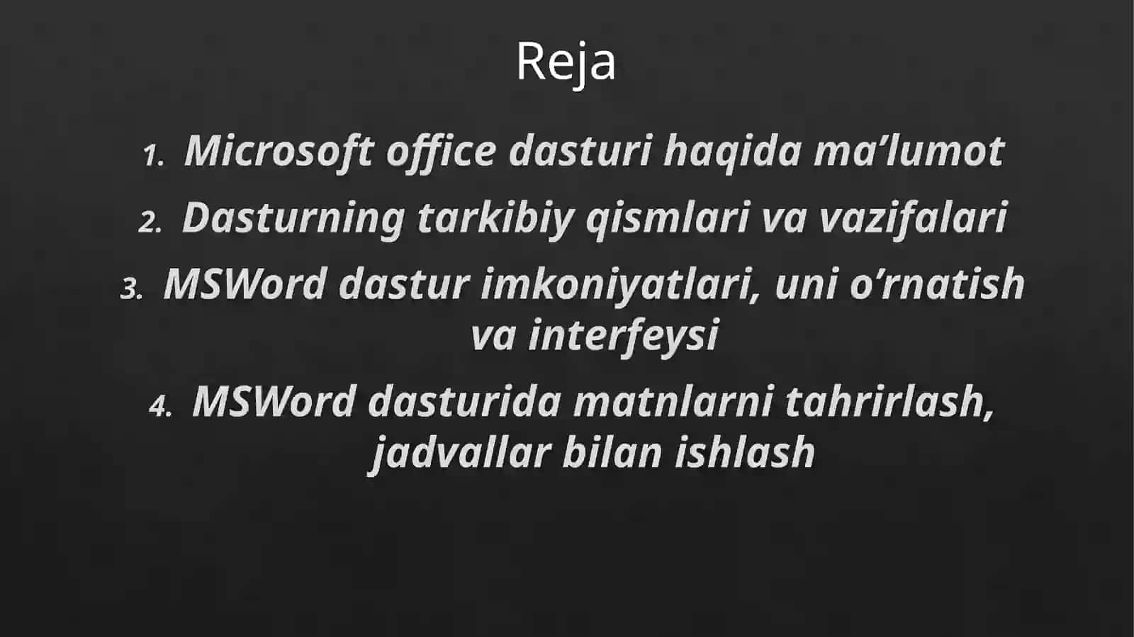 Microsoft office paketlari. MS Word matn muharriri bilanishlash 2