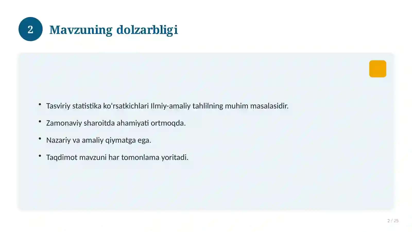 Tasviriy statistika ko'rsatkichlari 2