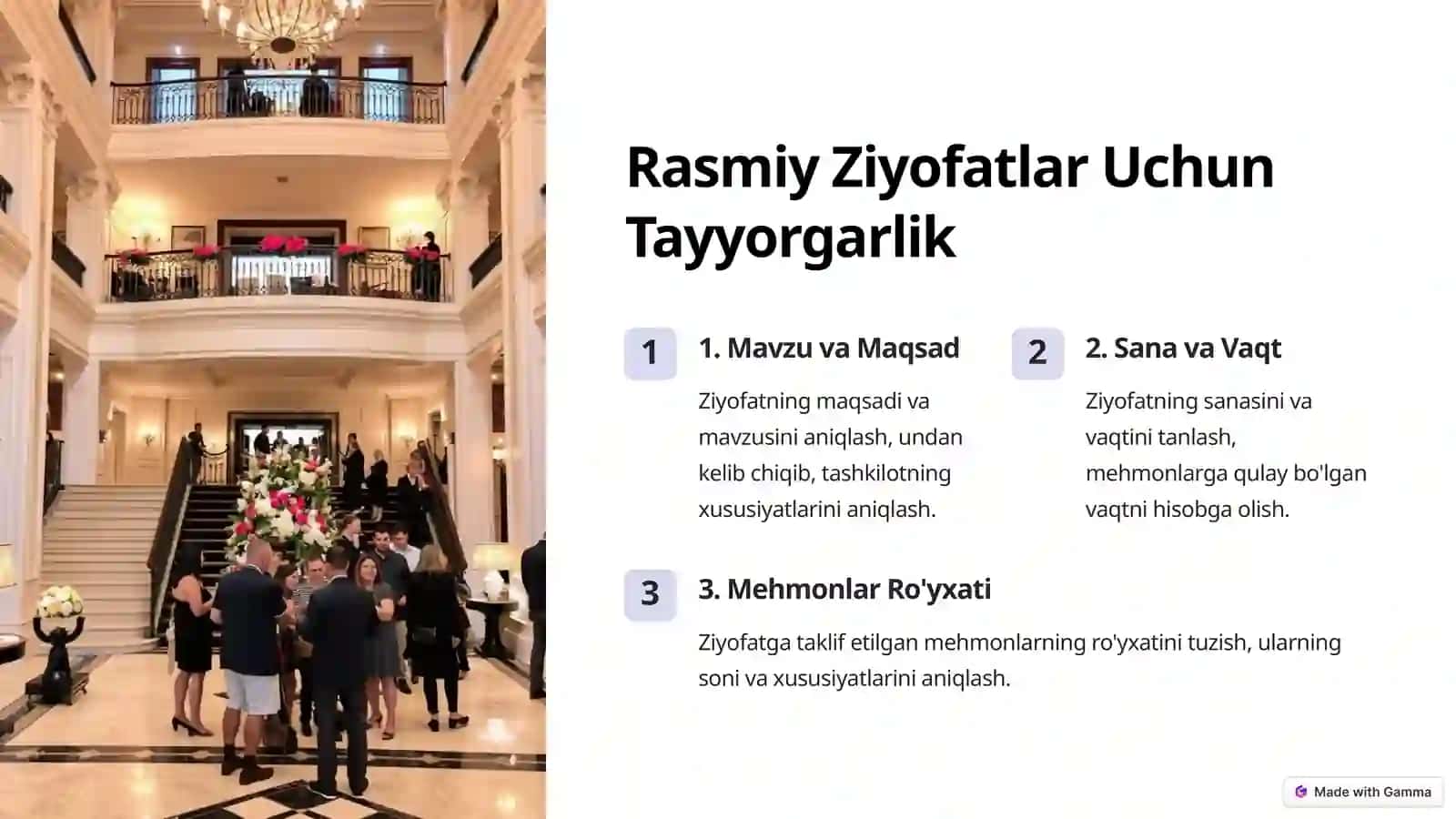 Mehmonxonalarda Rasmiy Ziyofatlarni Tashkil Etish 2