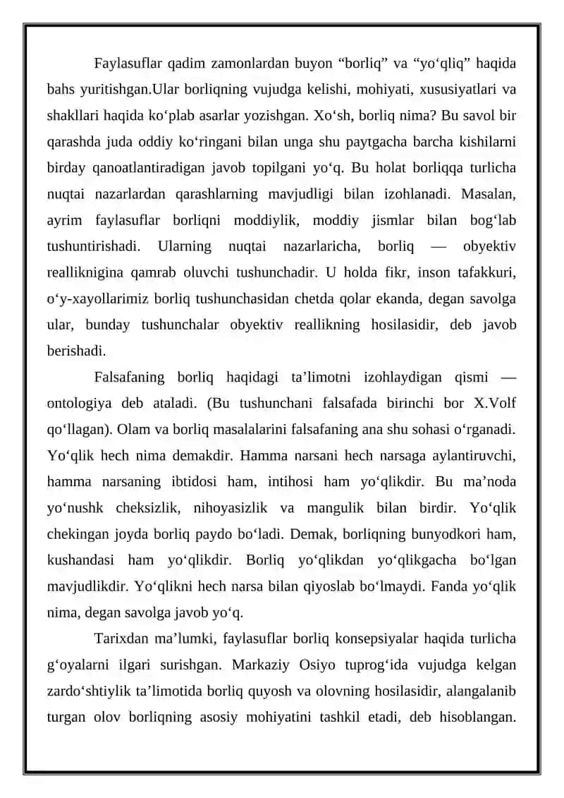 Falsafa va tabiiy ilmiy fanlarda borliqning mohiyatiga oid konsepsiyalar 2