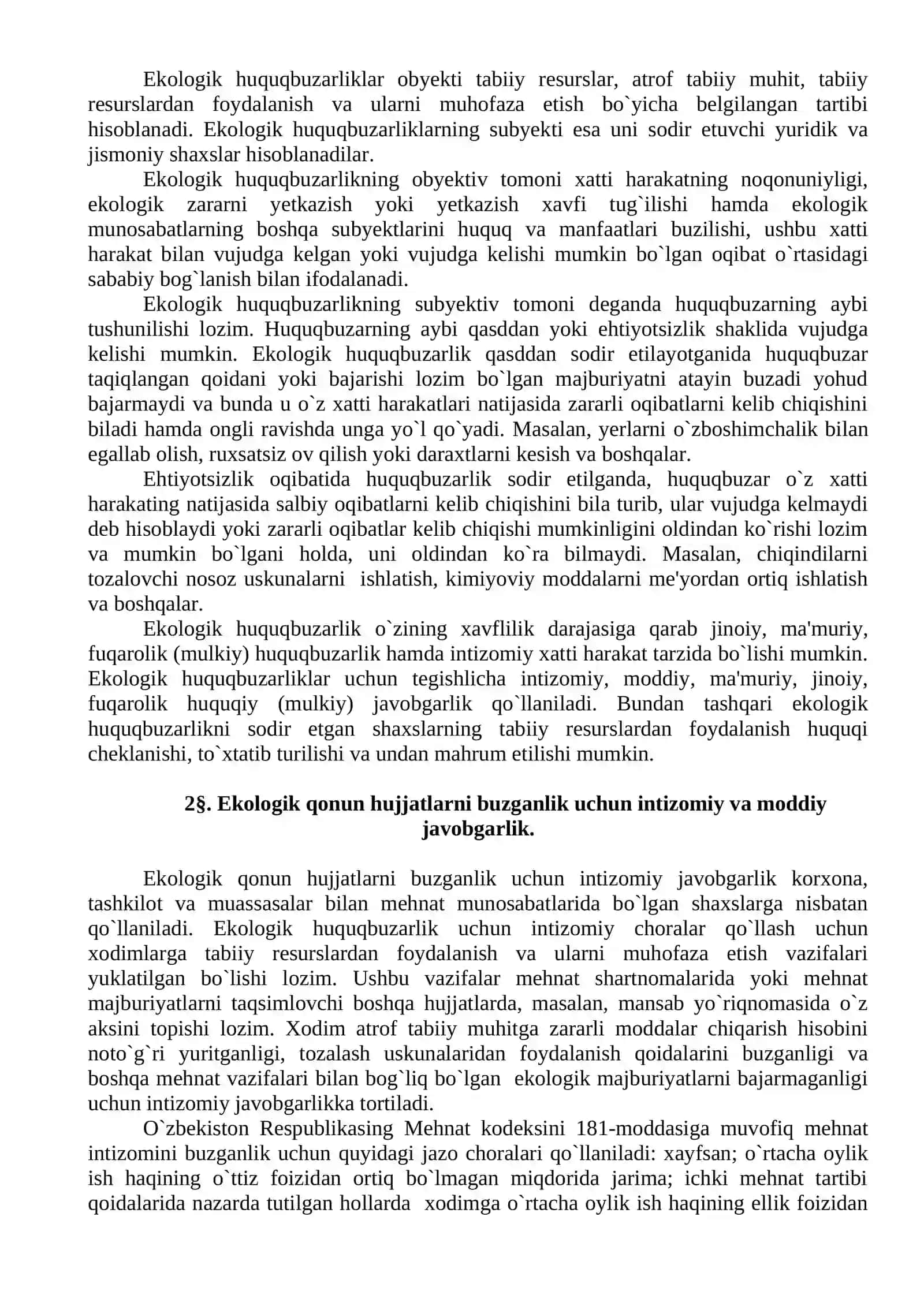 Ekologik qonun hujjatlarni buzganlik uchun javobgarlik 2
