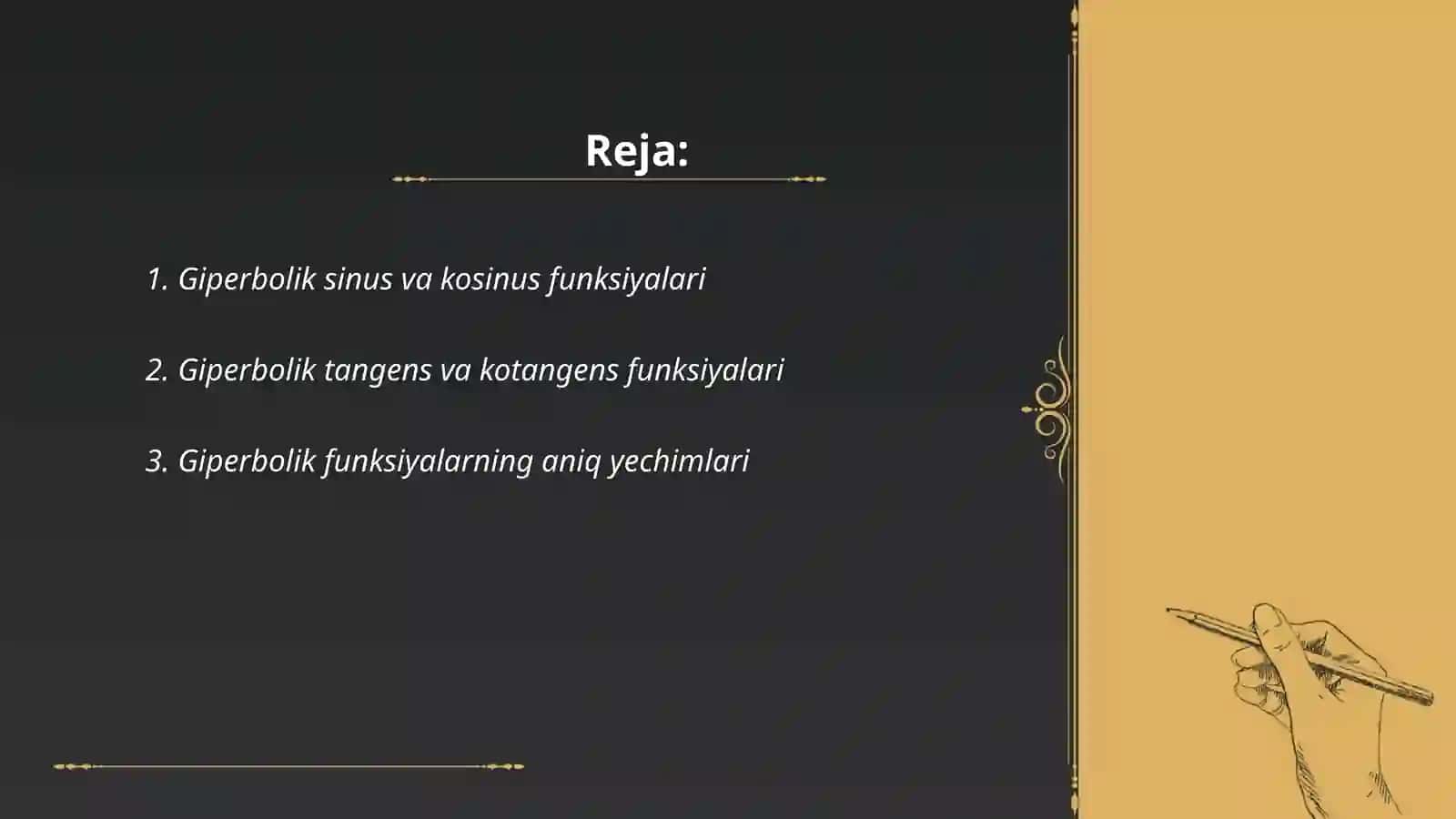 Giperbolik funktsiyalar va ularning trigonometrik funktsiyalari bilan o'xshashlik xossalari 2