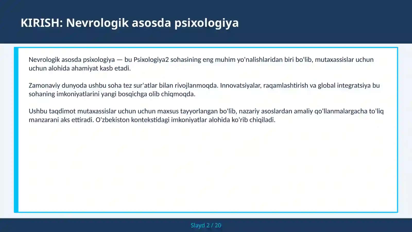 Nevrologik asosda psixologiya 2