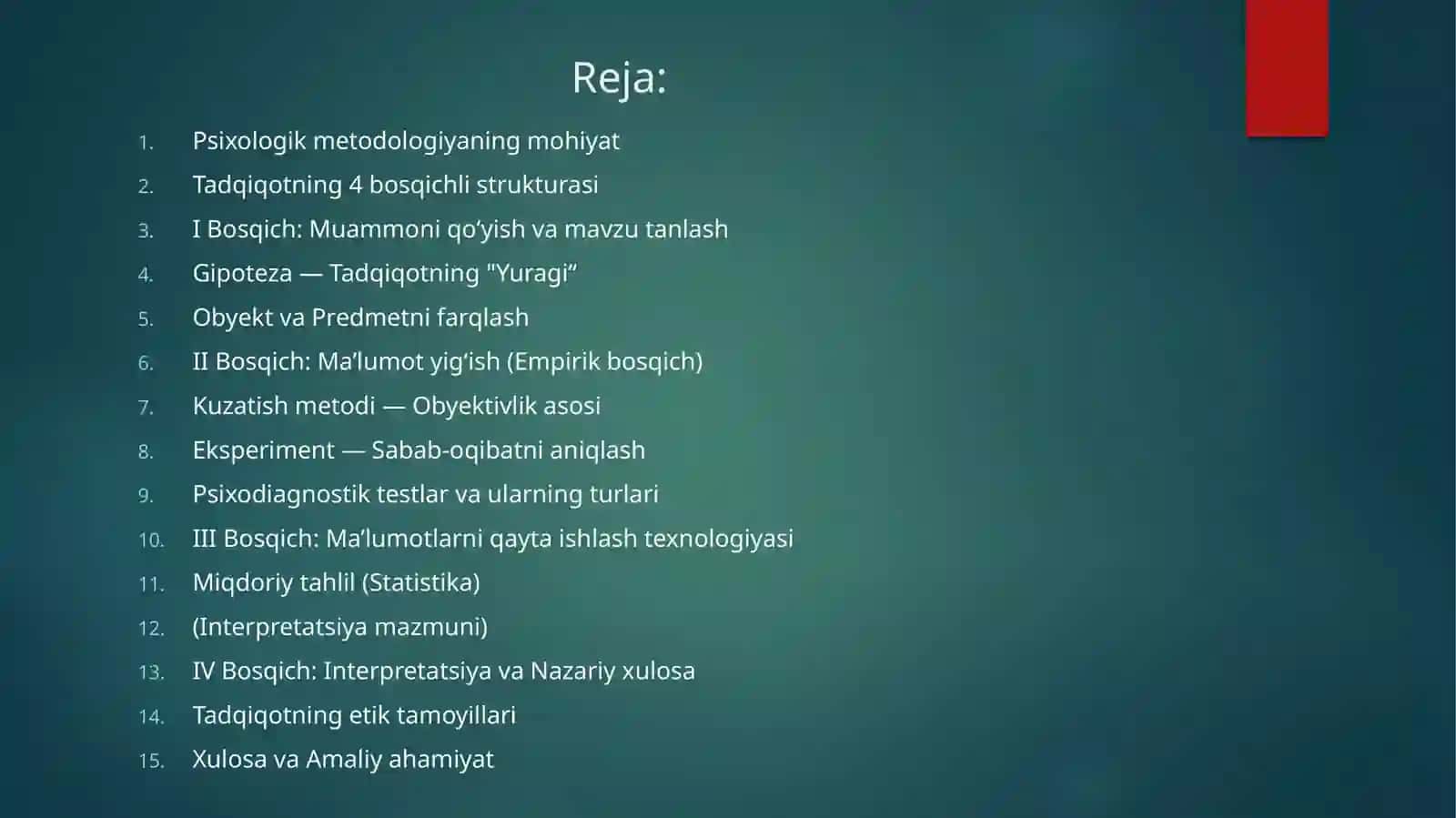 Psixologiya fanining ilmiy-tadqiqot metodlar 2