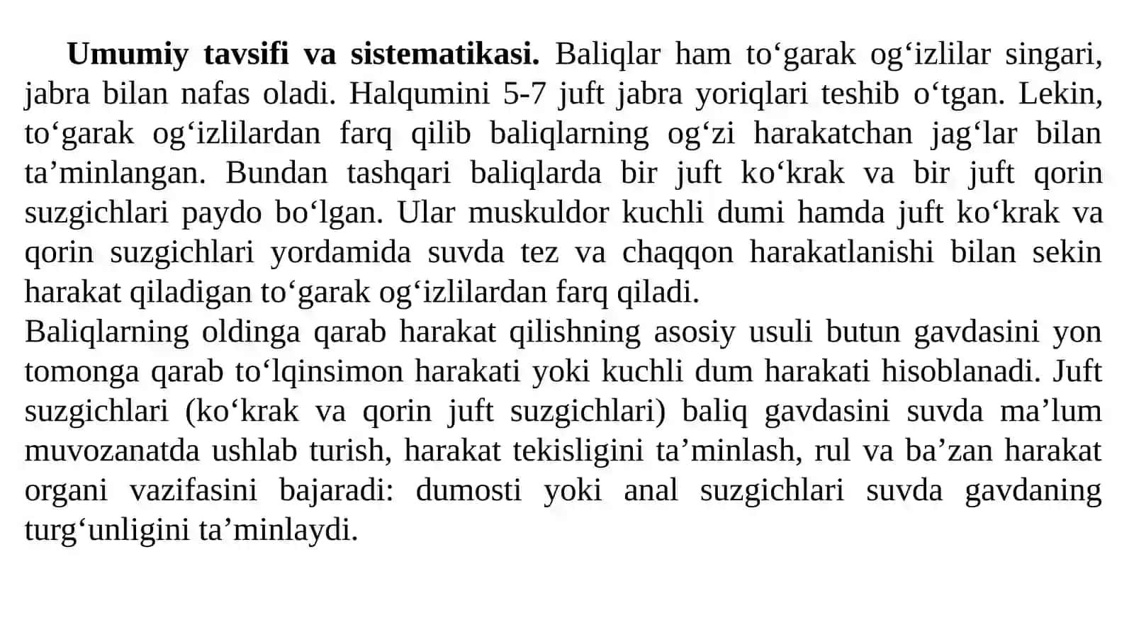 BALIQLAR (PISCES) KATTA SINFINING UMUMIY TAVSIFI VA SISTEMATIKASI 2