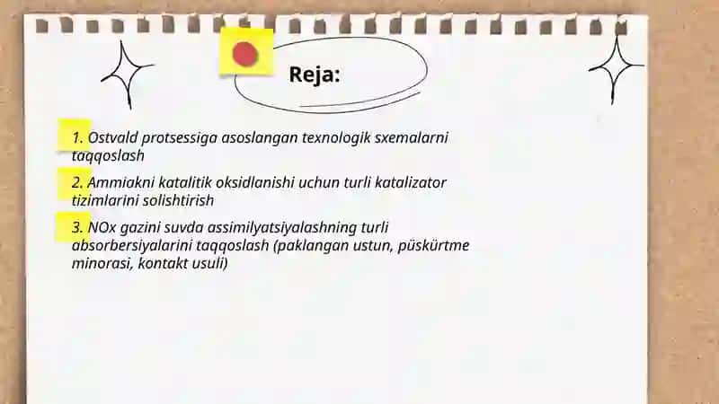 Suyultirilgan nitrat kislotasi ishlab chiqarish texnologik tasviri xillarini taqqoslash 2