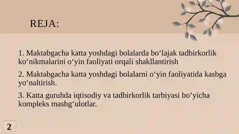 Maktabgacha ta'lim tashkiloti tarbiyalanuvchilari o‘rtasida tadbirkorlik tarbiyasi 2