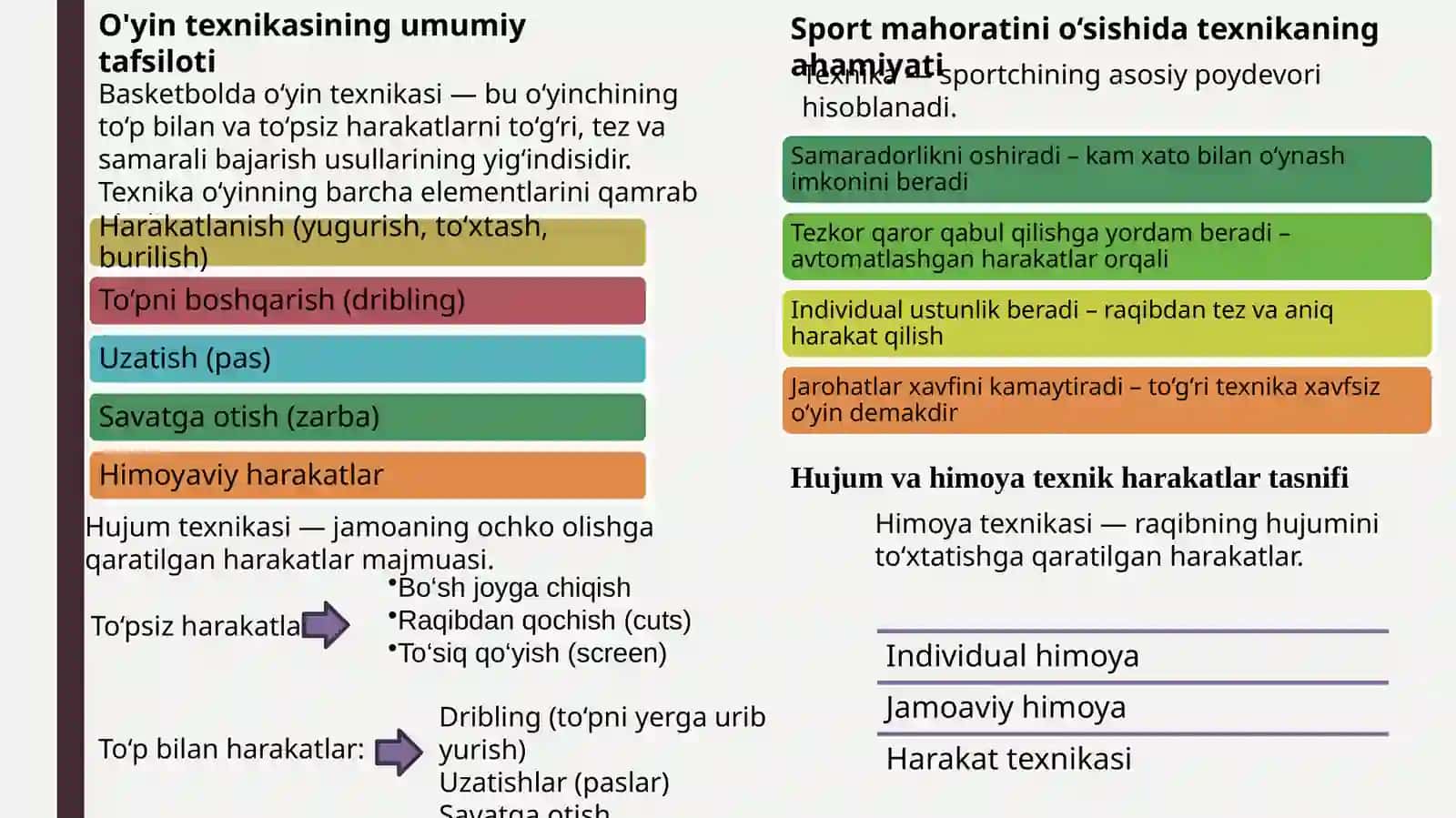 O'yin texnikasining umumiy tafsiloti 2