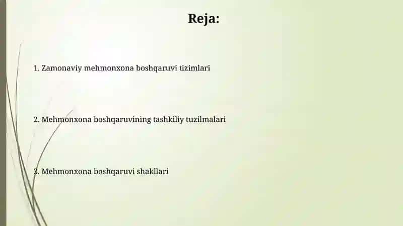 Mehmonxonalarning asosiy boshqarish shakllari 2