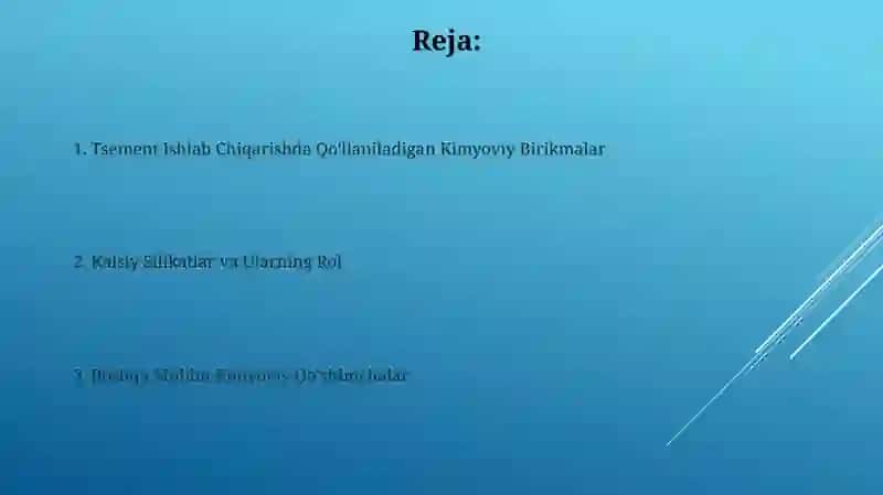 Tsement Ishlab Chiqarishda Qo'llaniladigan Kimyoviy Birikmalar 2