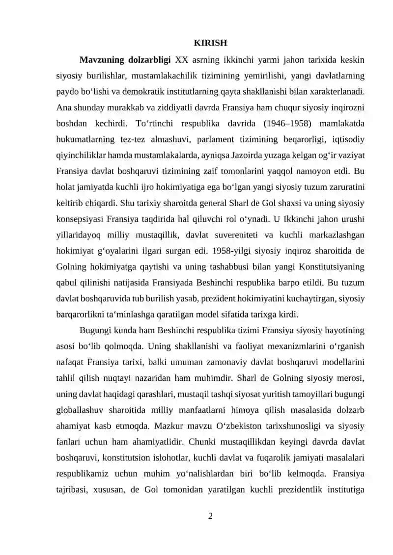 Sharl de Gol siyosiy faoliyati va Fransiyaning 5-respublika davri 2