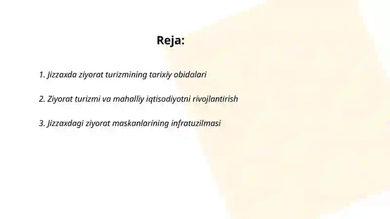 Jizzaxda ziyorat turizmni rivojlantirish 2