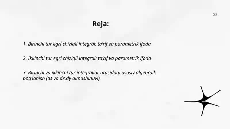 Birinchi va ikkinchi tur egri chiziqli integrallar orasidagi bog`lanish. Ostrogradskiy-Grin formulasining tadbiqlari 2