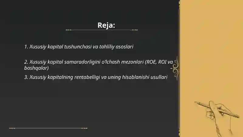 Xususiy kapitaldan foydalanish samaradorligining tahlili 2