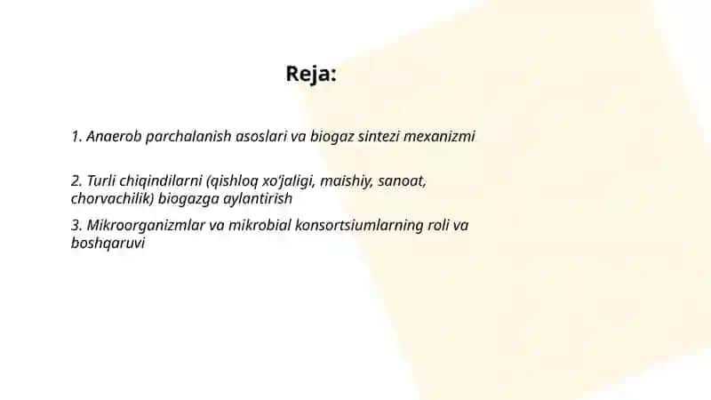 Biomassadan (Chiqindilardan) biogas olish biotexnologiyasi 2