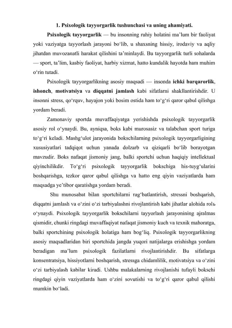 Psixologik tayyorgarlik. Vizualizatsiya usulini qo'llash. 2