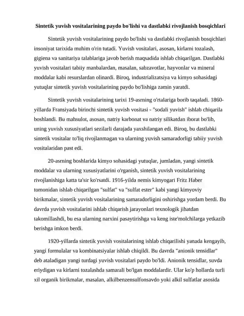 SINTETIK YUVlSH VOSITALARINI ISHLAB CHIQARISHNING RIVOJLANISH TARIXI 2
