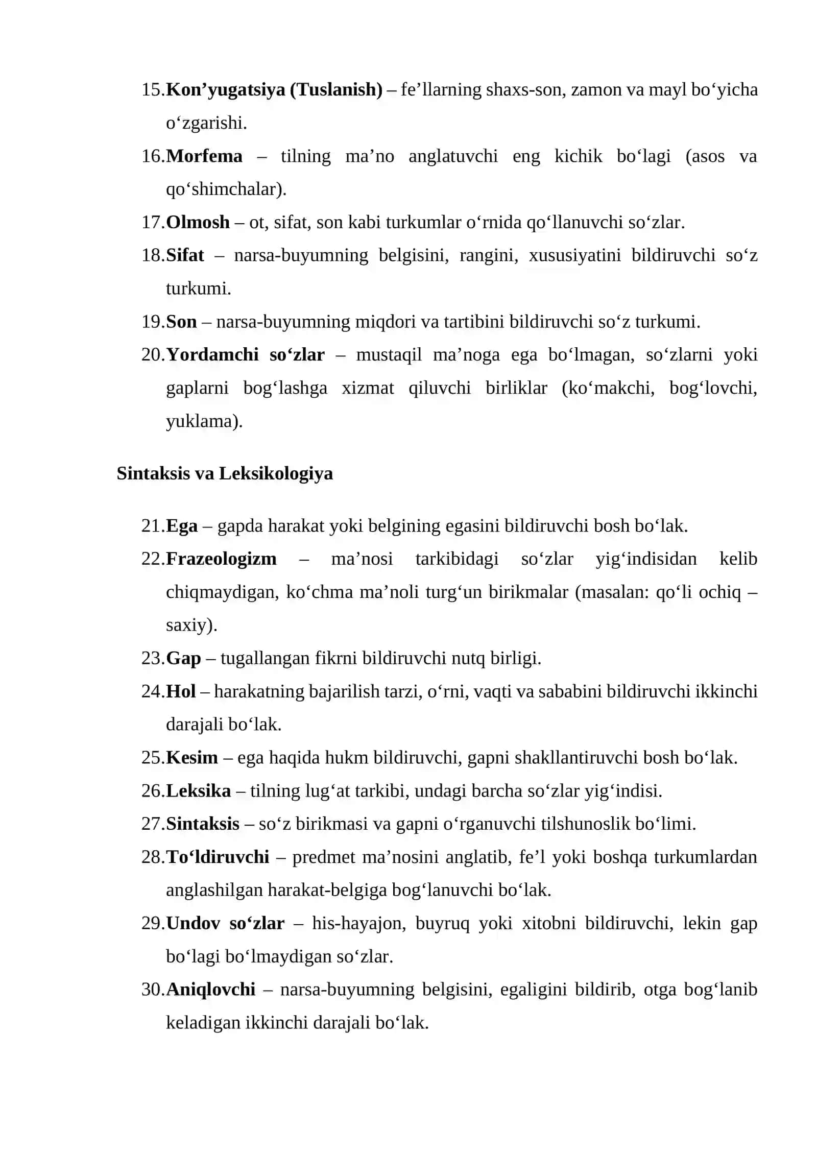 O‘zbek tili tilshunosligi (lingvistikasi)ga oid eng muhim va ko‘p qo‘llaniladigan 30 ta terminning qisqacha izohli lug‘ati 2