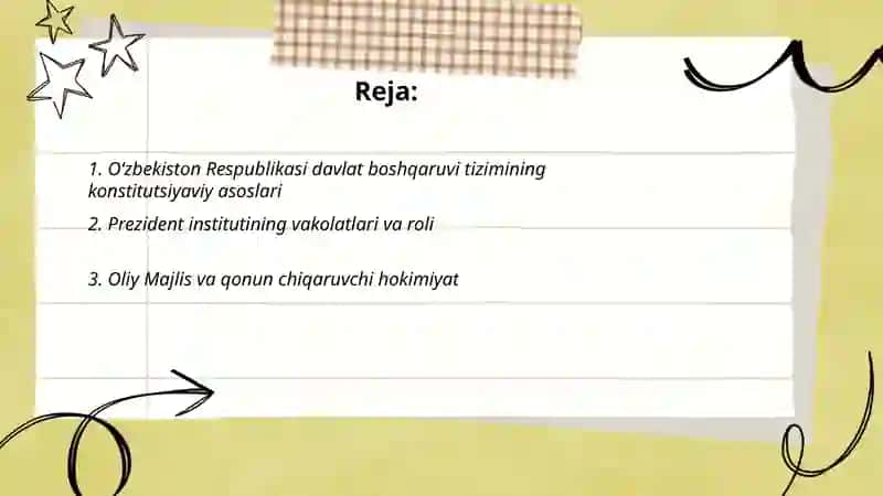 Oʻzbekiston Respublikasi davlat boshqaruvi tizimining konstitutsiyaviy asoslari 2