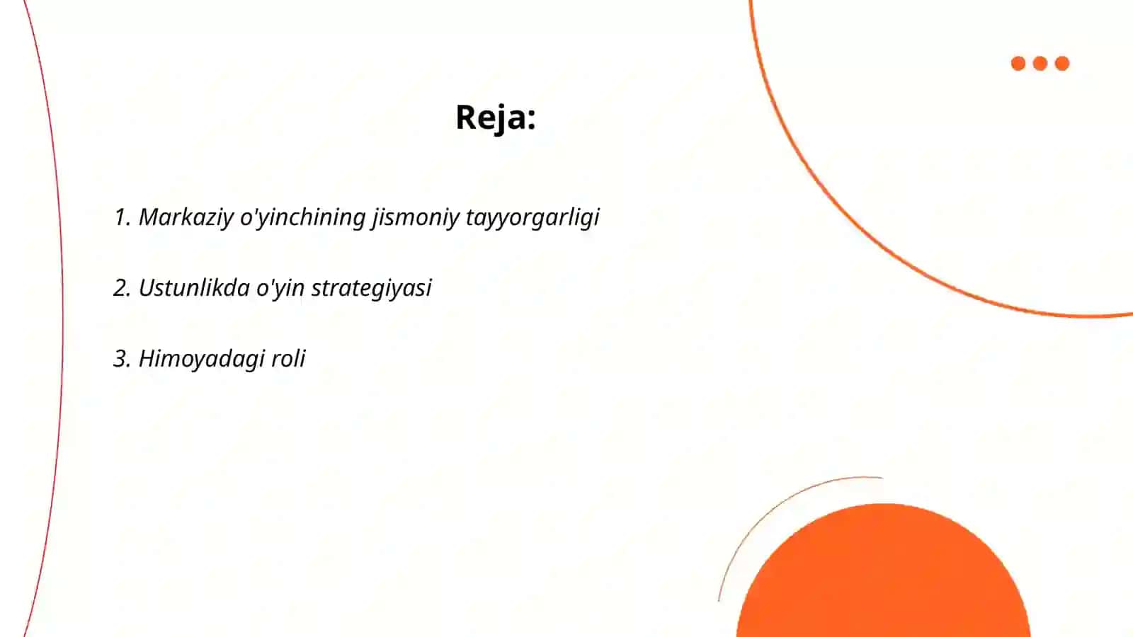 Markaziy o’yinchining jismoniy tayyorgarligi 2