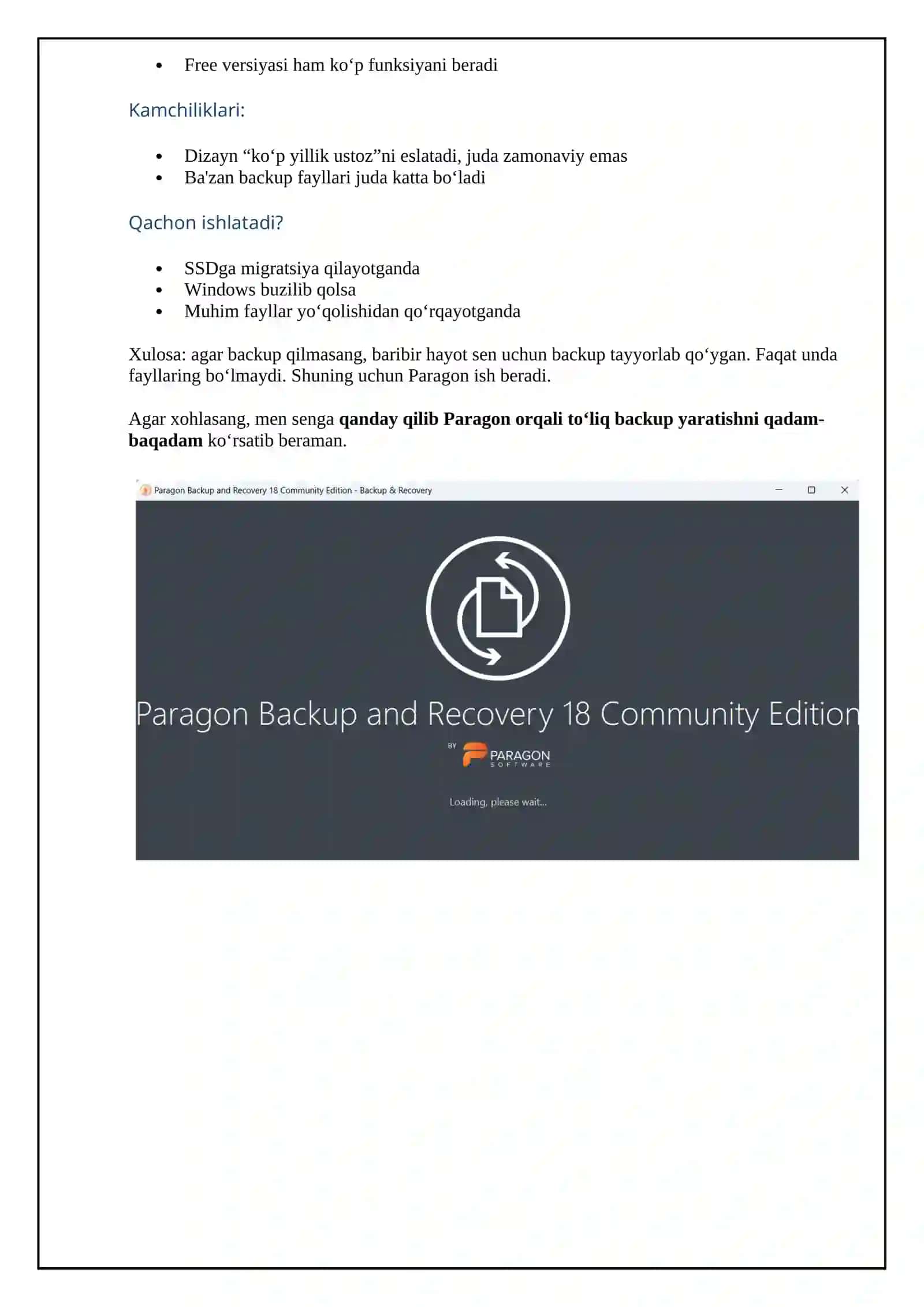 Paragon Drive Backup dasturiy ta’minotlari 2
