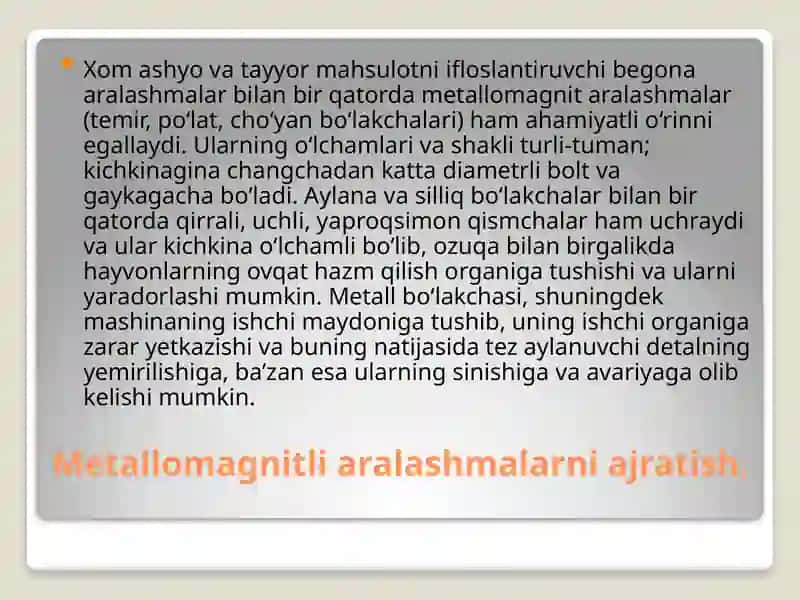 Omuxta yem ishlab chiqarishda elektromagnit ajratgichlardan foydalanish 2