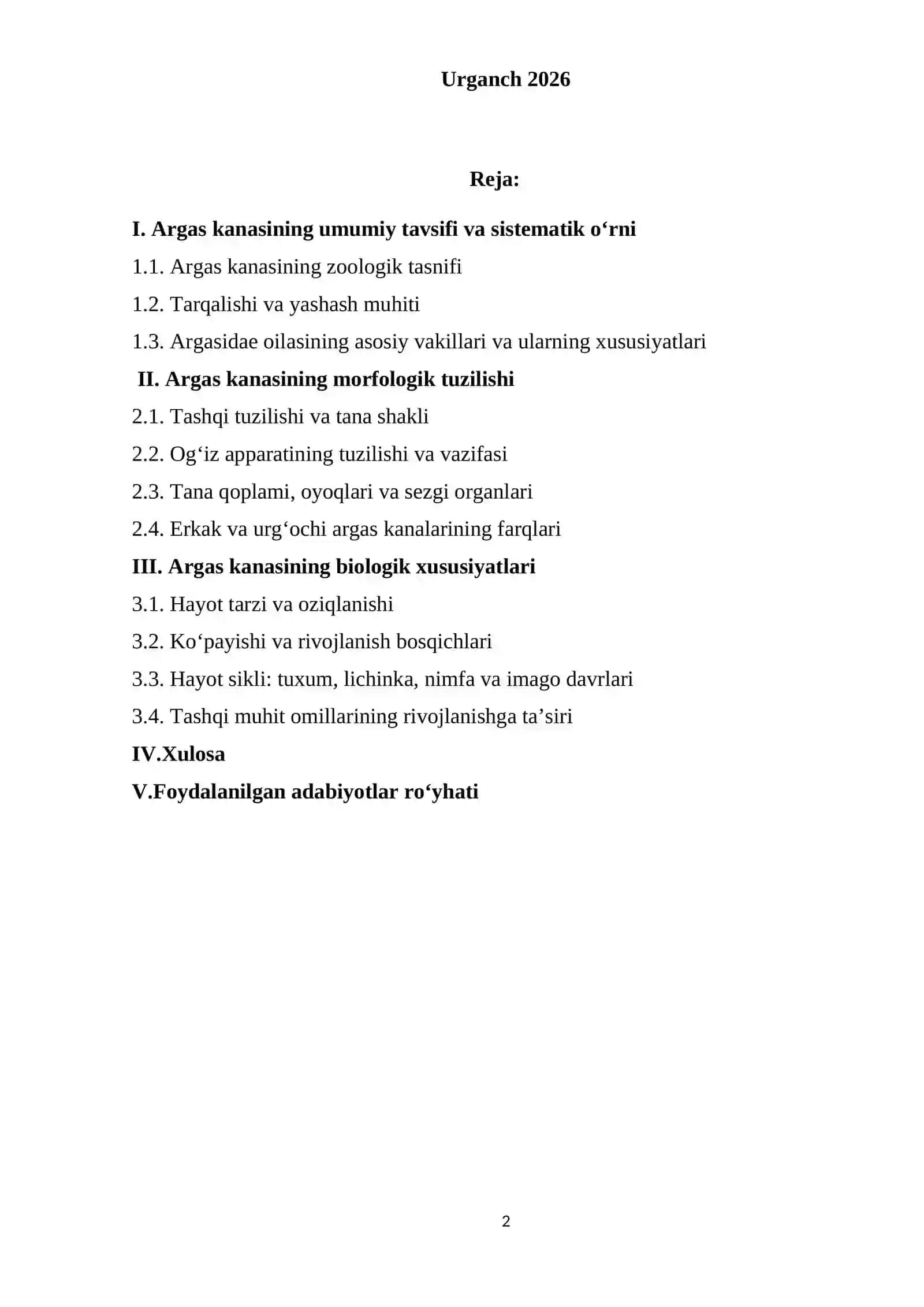 Argas kanasi (yumshoq kana)ning morfologik va biologik xususiyatlari 2