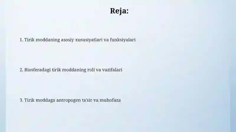 Tirik moddaning xususiyatlarivafunksiyalari 2