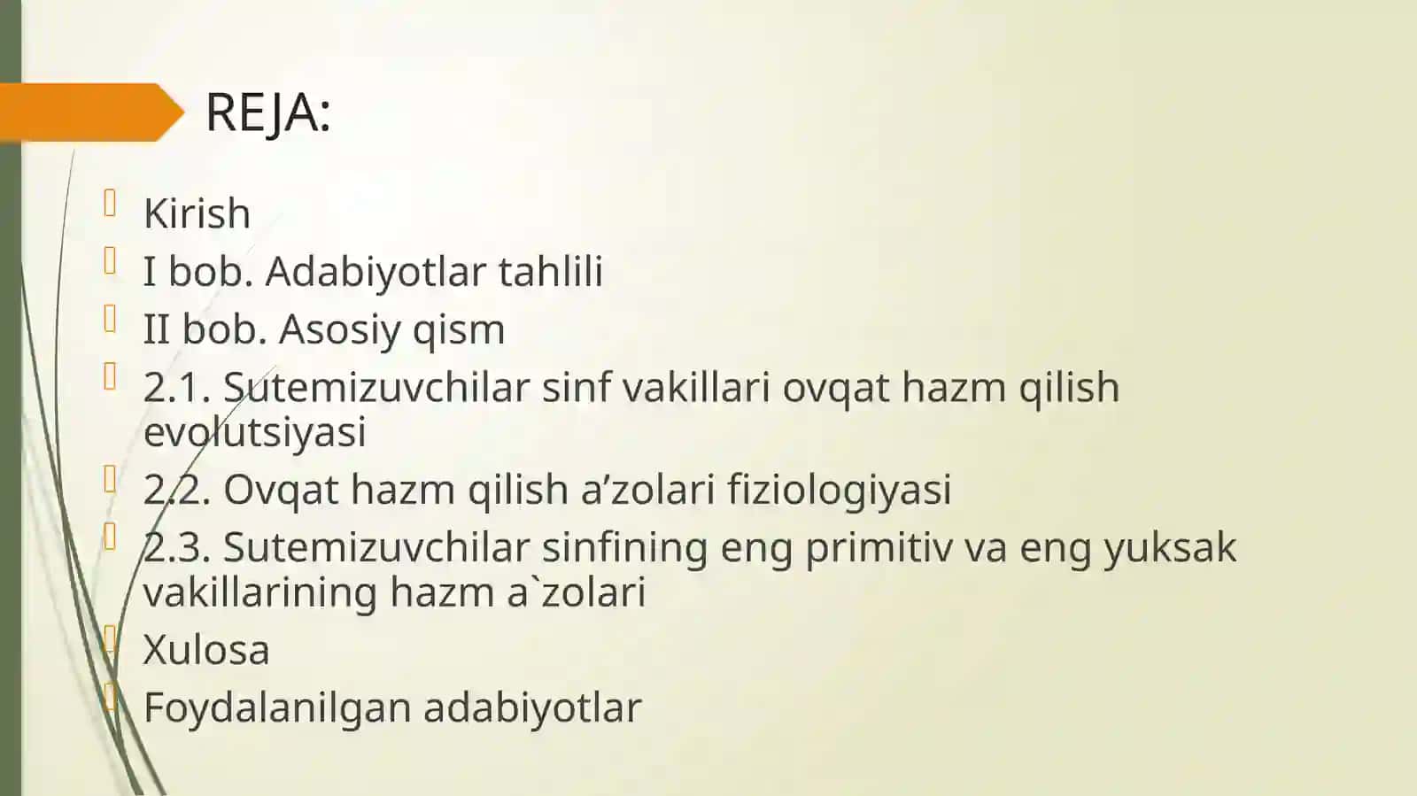 Sutemizuvchilar sinf vakillarining ovqat hazmqilish fiziologiyasi 2