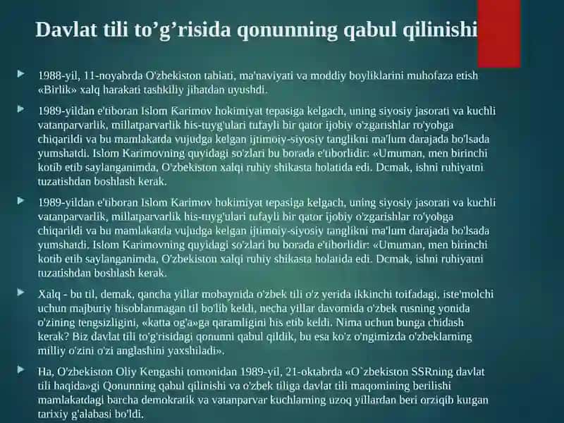 Mustaqillikka erishish arafasida O’zbekistondagi ijtimoiy-siyosiy jarayonlar 2