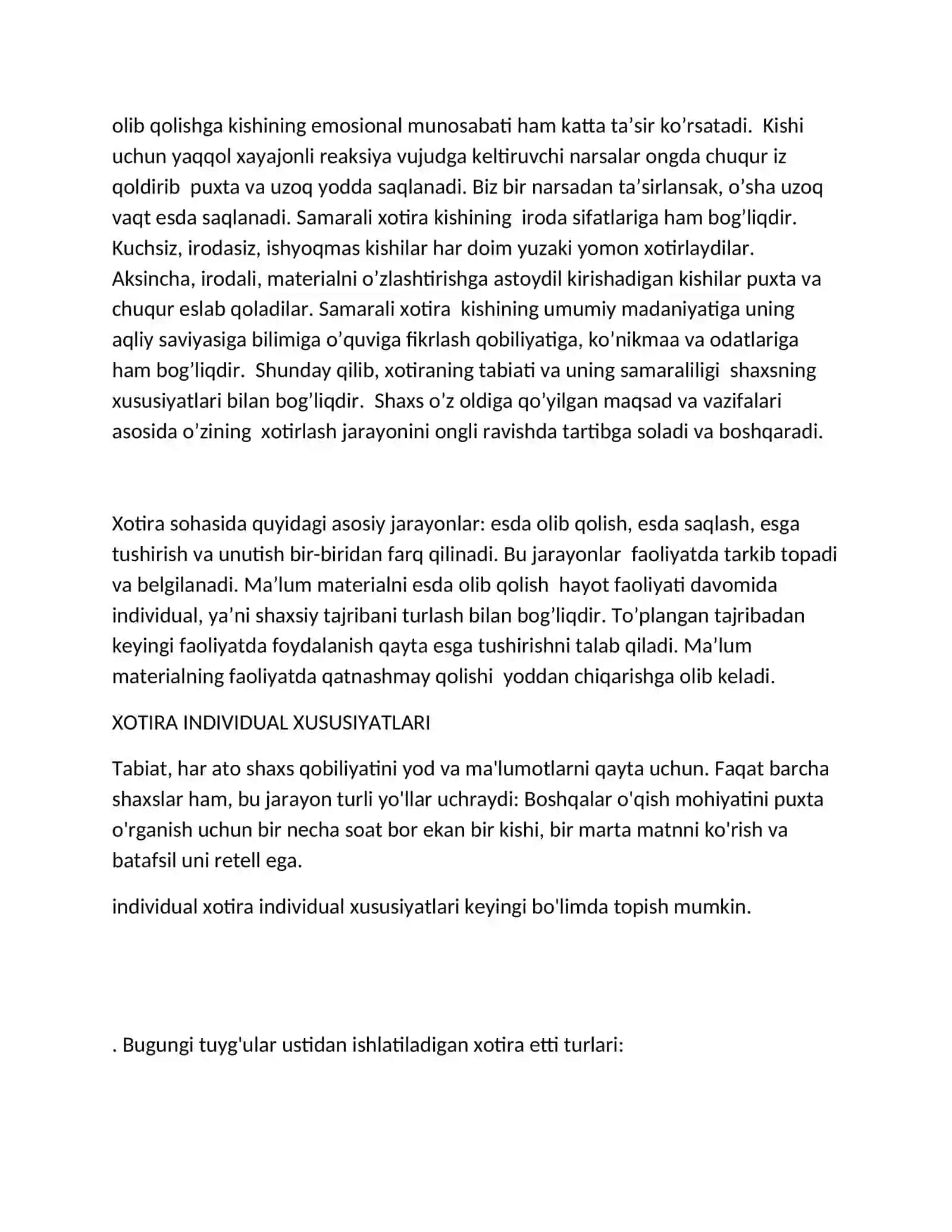 Xotira, tafakkur va boshqa jarayonlarda yosh ko'rsatkichlarini taqqoslovchi xarakteristikasi 2