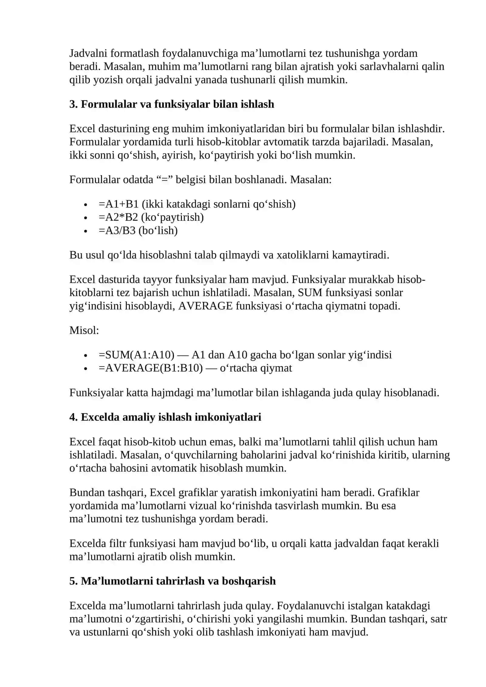 Elektron jadvallar (Excel) 2